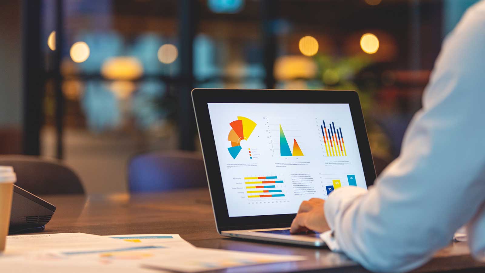 Individual using graphs on a laptop