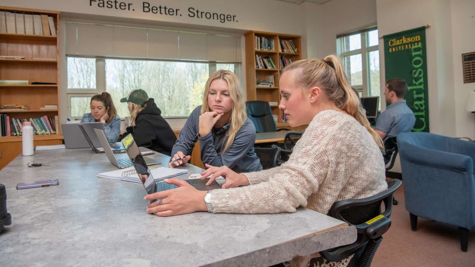 MBA students collaborate in the Reh student center.